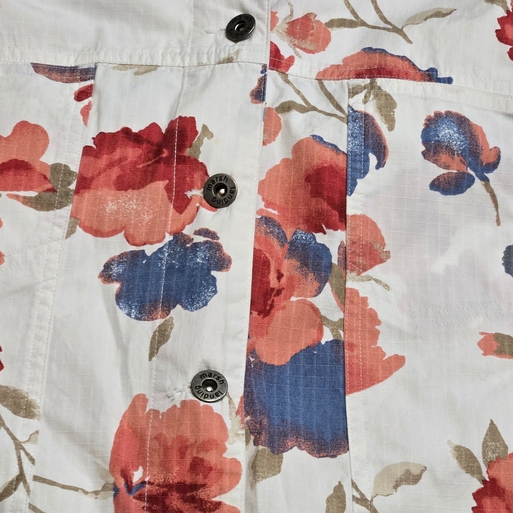 Marsh Landing Floral Jacket White Red Blue Flowers Button Up Women's Size L - Picture 2 of 8